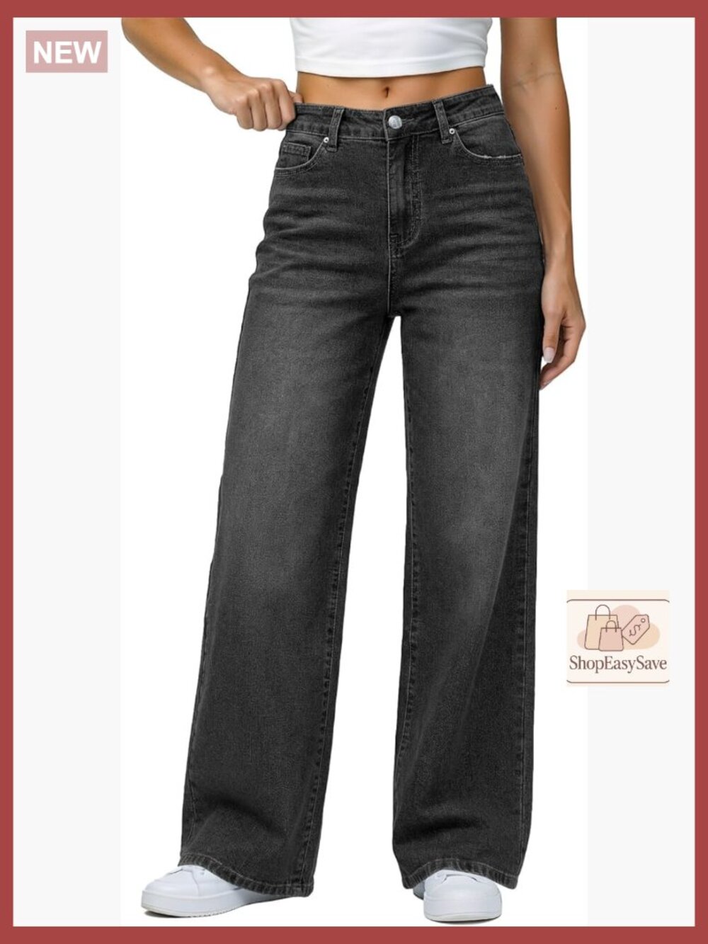 Wide Leg Jeans High Waisted Stretchy Denim Pants 90s Baggy Trouser with Pockets